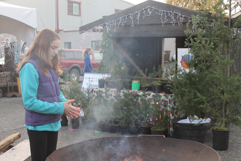 Staff photo/Hayley Day                                A girl warms herself by the fire at Brickworks Old-Fashioned Christmas Market.