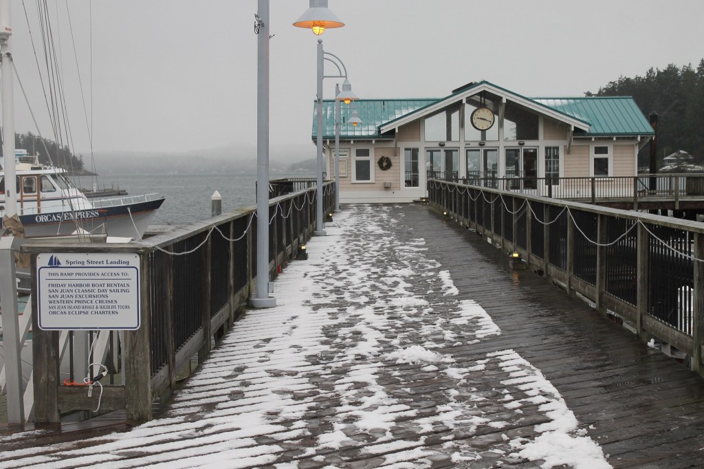 The first snow of winter dusts the island