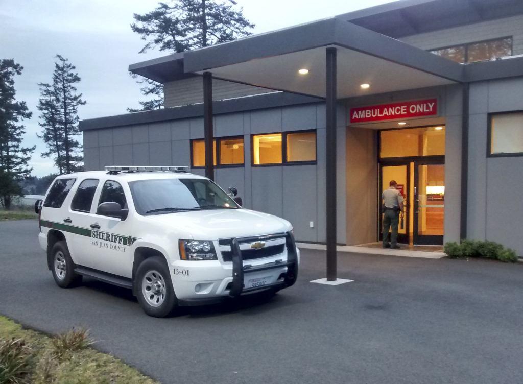 Staff photo/Hayley Day                                Sheriff deputies transported the man to PeaceHealth Peace Island Medicial Center around 5 p.m., Friday, Jan. 27.