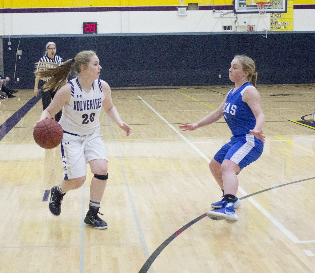 Staff photo/Greg Sellentin                                Hannah Hopkins brings the ball down court.