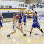 Staff photo/Greg Sellentin                                From left to right: Freshman Bailey Lambright looks to pass to an open player under the basket; junior Ciera Bailey moves through strong defense; senior Alexa Mora is open for a three-point attempt.
