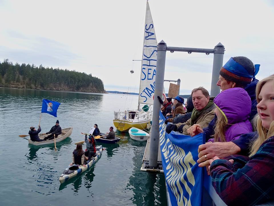 Contributed photo                                Lopez protesters joined by sailboats, row boats and kayaks.