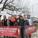 Staff photo/Heather Spaulding                                Seventh-grade boys join SAFE San Juans Stand Up Men outside San Juan County courthouse.