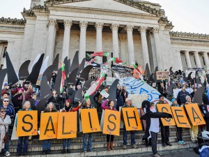 Contributed photo/Friends of the San Juans                                Rally participants protest on the Washington Capitol in Olympia.