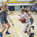 Staff photo/Greg Sellentin                                Senior Hannah Hopkins moves the ball under the basket.