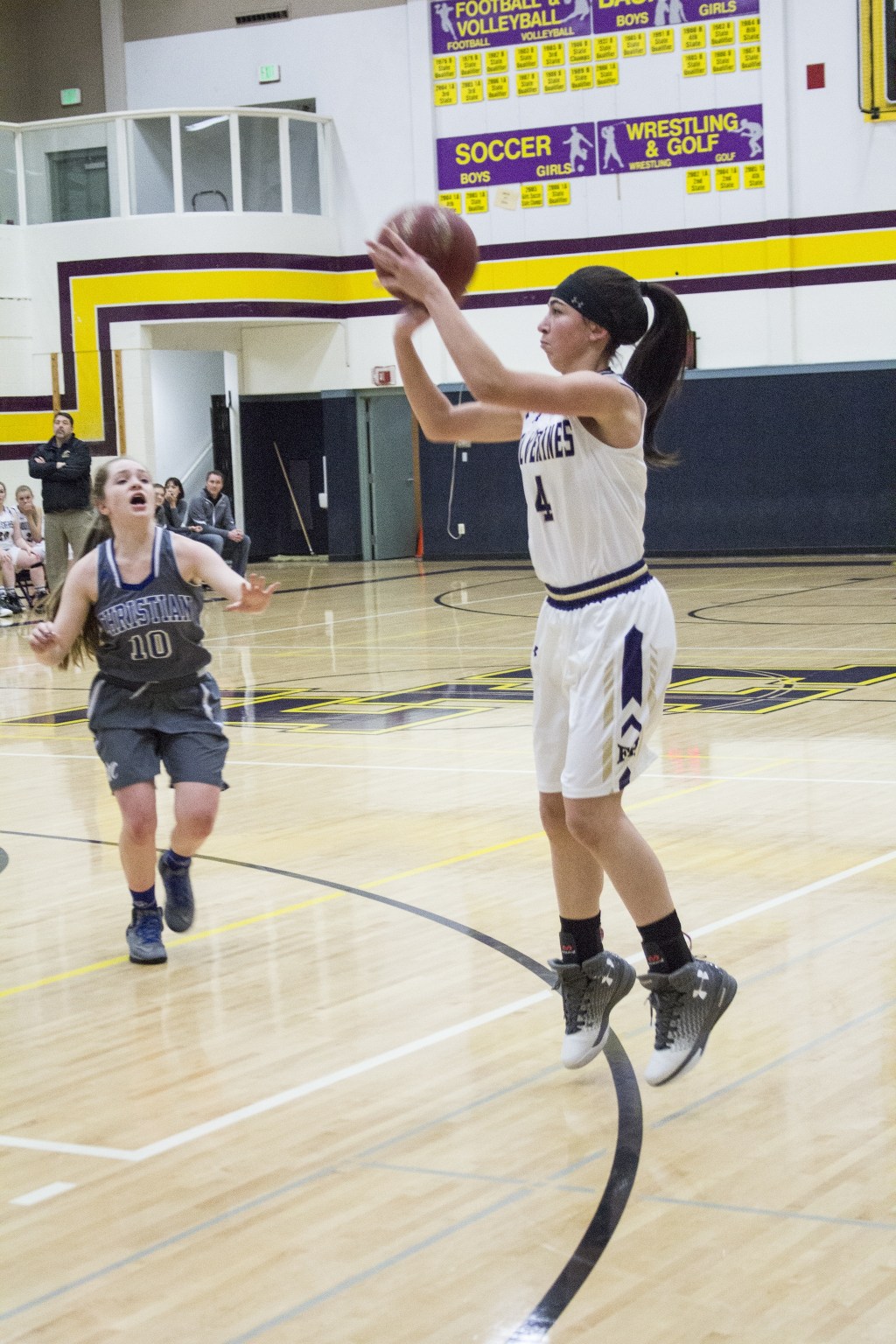 Staff photo/Greg Sellentin                                Sophomore Ava Hoffman shoots a three-point shot.