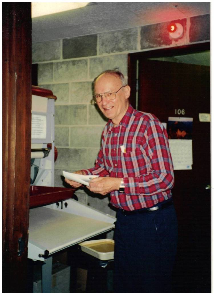 Contributed by Rae Kozloff. Eugene Kozloff in his darkroom.