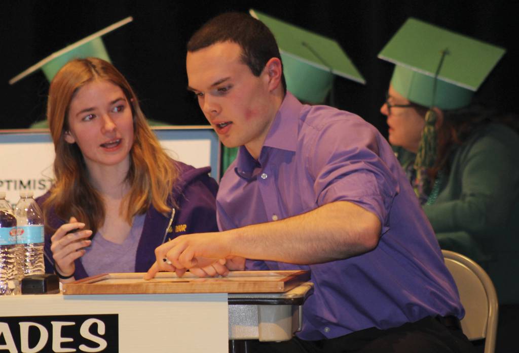 Staff photo/Hayley Day                                The Friday Harbor High School upperclassmen team solves a math problem.