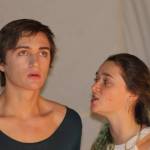 Staff Photos/Heather Spaulding                                Clockwise from top left: The goddess Naja gives Anon advice, Blind man invites Anon to his home for dinner, Ula Stutz as a refugee, Refugee helps Anon along his journey while the goddess Naja watches