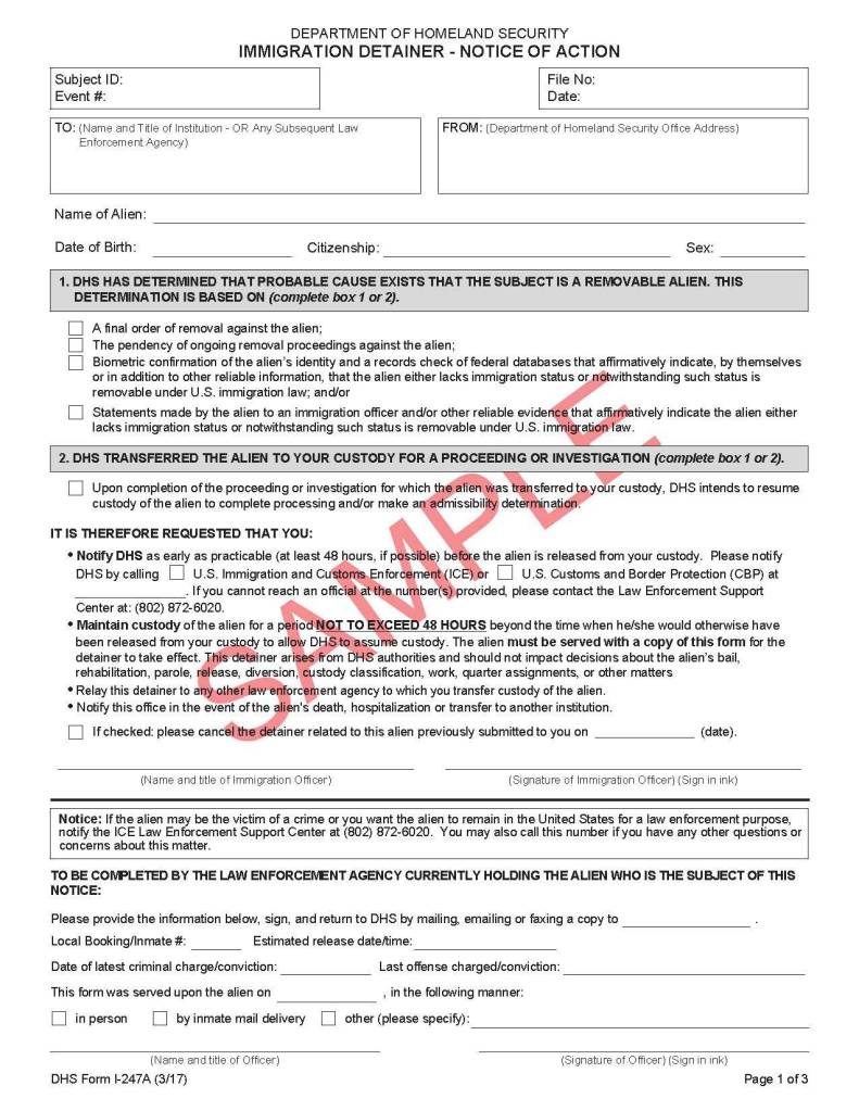 Contributed image/San Juan County Prosecutor&rsquo;s Office                                The new ICE detainer form, which became effective on April 3, requires &ldquo;probable cause…that the subject is a removable alien,&rdquo; not probable cause of a crime.