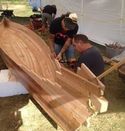 Youth canoe-building class
