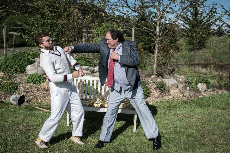 Contributed by Stage Left, taken by John Sinclair, concepia.com                                Felix Humble (Benjamin McFadden) ducks a punch from his mother&rsquo;s suitor (Eric Ray Anderson), in Island Stage Left&rsquo;s presentation of &ldquo;Humble Boy.&rdquo;