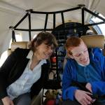 Contributed photo/Kelly Crighton                                Zach Crighton and his teaching assistant Jane Burton-Bell enjoy the private plane professor John Moalli chartered to bring them and Zach&rsquo;s mom and teacher to Stanford.