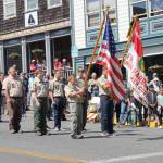 Staff photo/Hayley Day                                Local boy scouts march down Spring Street during the Memorial Day parade.