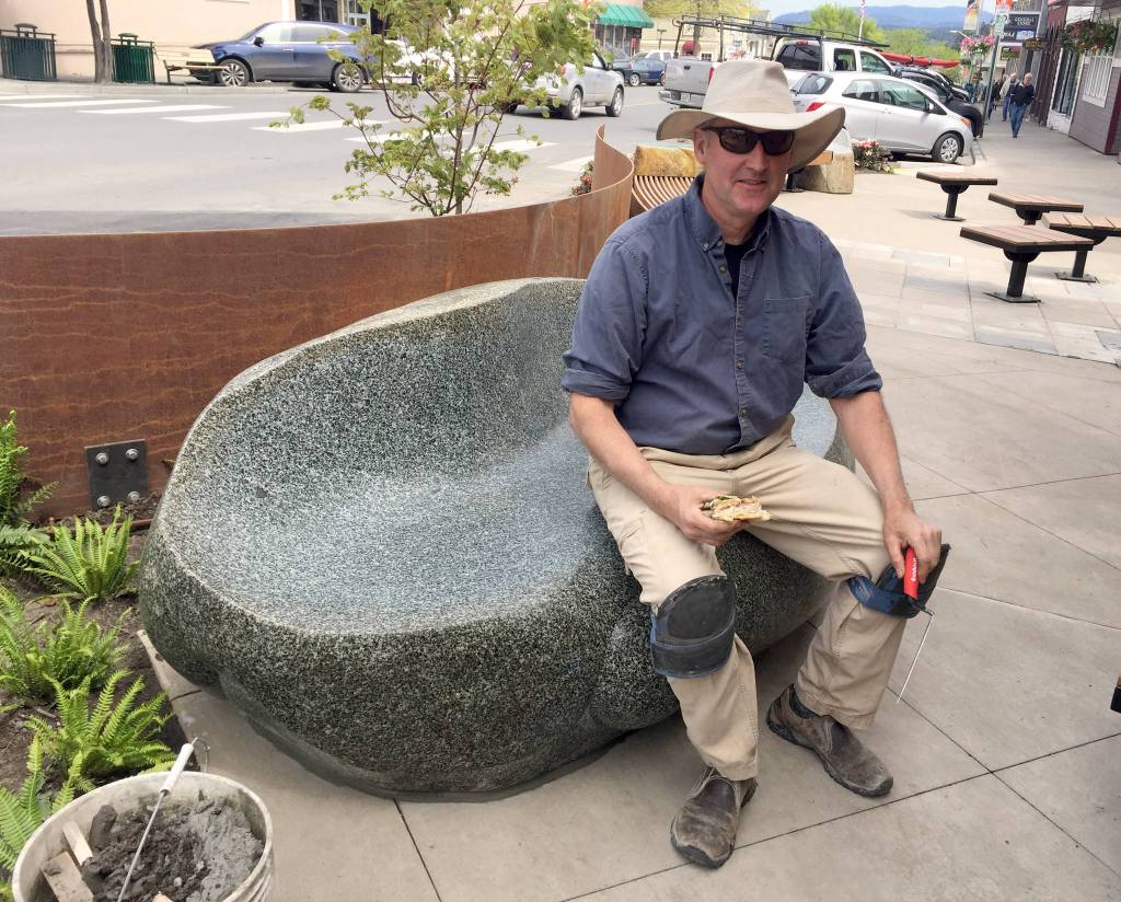 Staff photo/Greg Sellentin                                Local artist Tom Small will show 25 art pieces at the San Juan Island Artists&rsquo; Studio Tour on June 3 and 4. Three pieces are over nine feet tall and made of basalt.