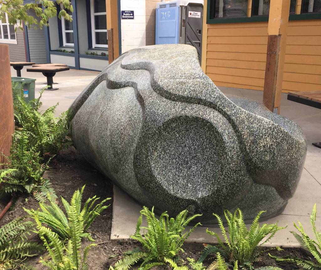 Staff photo/Greg Sellentin                                Tom Small of San Juan Island sculpted the park&rsquo;s carved stone table and a granite chair and bench.