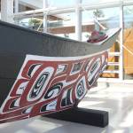 Staff photo, Heather Spaulding. Canoe displayed in SJIMA front exhibit hall.