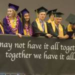 Staff photo/Heather Spaulding                                Friday Harbor High&rsquo;s graduating class of 2017 prepares to throw their caps.