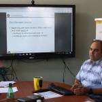 Staff photo/Hayley Day                                José Domenech, San Juan Island School District business manager, discusses the budget at a meeting on July 14.