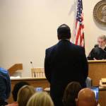 Staff photo/Hayley Day                                The defendant Jose Cruz Churape-Martinez and his lawyer Steve Brandli stand in front of Judge Donald Eaton in San Juan County Superior Court.