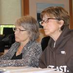 Staff photo/Hayley Day                                Eleanor Hoague of Orcas, who wrote the initiative, and Judy Scott of Orcas answer council&rsquo;s questions at the Aug. 15 public hearing.