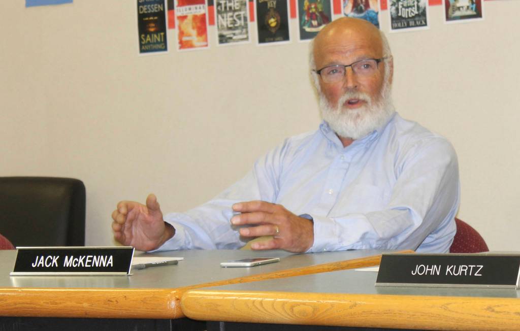 Staff photo/Hayley Day                                San Juan Island School District Board Member Jack McKenna discusses negotiation procedures at the Sept. 5 meeting.