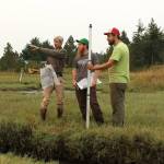 Contributed photo/Friends of the San Juans                                Jim Johannessen of coastal geological services and Carson, and Gaelen of Rain Shadow Consulting assess the site.