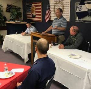 Contributed photo                                San Juan County Sherriff Ron Krebs speaks to the U.S. Coast Guard Auxiliary&rsquo;s San Juan Island Detachment in Friday Harbor.