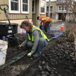 Contributed photo/Matt Pranger                                Megan Jones works on the rain garden with Sarena Schumacher.