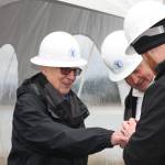 Staff photo/Hayley Day                                Retiring OPALCO Board Member Jim Lett energizes the cable at the event, which was on his birthday.