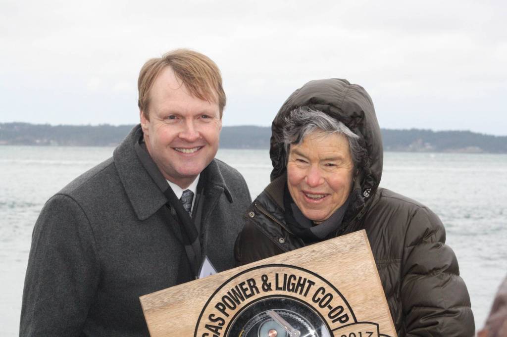 Staff photo/Hayley Day                                Elliot Mainzer, administrator of Bonneville Power Association, and OPALCO Board Member Winnie Adams at the event.
