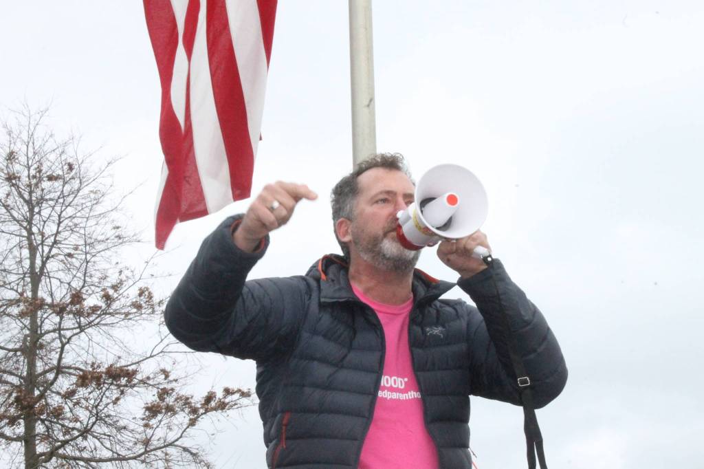 Staff photo/Heather Spaulding Sen. Kevin Ranker (D-Orcas) addresses the crowd.