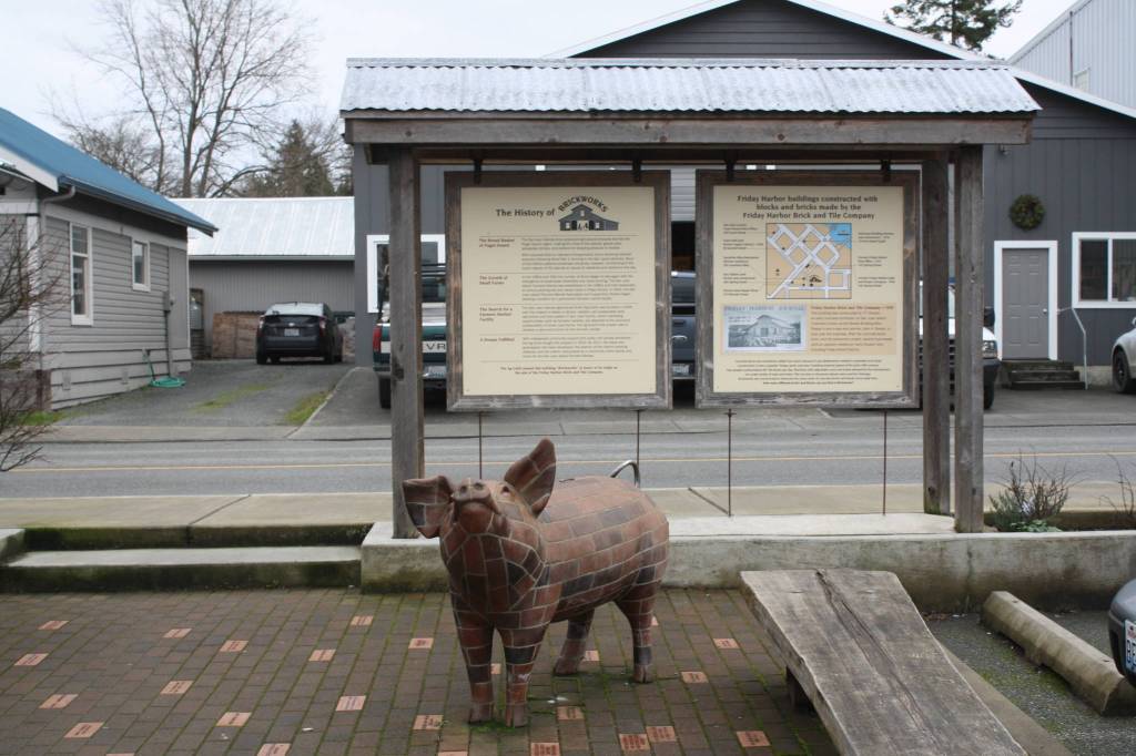 Staff photo/Hayley Day                                The pig sculpture sits outside of Brickworks.