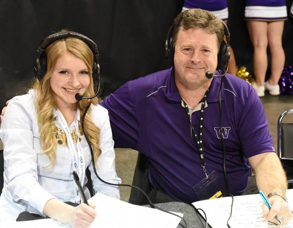 <em><em><strong>Contributed photo/ John Stimpson</strong></em></em>                                <em>Archibald and Kaila, of Friday Harbor Tiny Radio, covering the state game.</em>