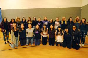 Staff photo/Tate Thomson                                From left to right, back row, Kai Di Bona, Magally Aguayo-Ramos, Libby Scott, Arlyn Sanabria, Josie Crosby, Taylor Hollis, Ana Anderson, Brittany Muir, Melanie Quiroz, Lucy Urbach, Tori Polda, Ayla Ridman, Trinity Cullen and Allie Fleming. Front row, Rachel Snow, Katie Kulseth, Alli Benz, Laurel Robertson, Marian Davinor, Midi Thomas, Aida Must, Ron Di Bona and Elizabeth Aguayo-Ramos. Not pictured: Joezy Loucks