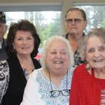 Staff photo/Hayley Day                                From left to right: Jim Huntley, Donna Huntley, Lois Brashear, Jay Hall and birthday girl Doris Gilbreath.
