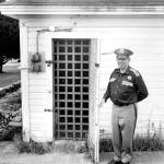 Contributed photo/Jack Carver, Whatcom Museum, Bellingham, Washington                                San Juan County Sheriff Eric Erickson showcases the 1894 jail in July 1968.