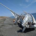 Contributed photo/Dante Aubert                                A 26-foot Haida sailboat ran aground at South Beach on June 19.