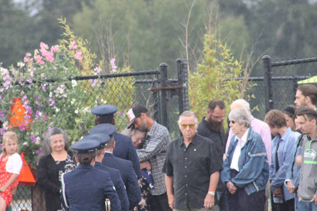 Staff photo/Hayley Day                                An honor guard ceremony is performed for <a href="https://www.sanjuanjournal.com/obituaries/lee-allen-brewer-2018/" target="_blank">Lee Allen Brewer</a> at his memorial on Aug. 11.