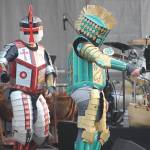 Staff photo/Heather Spaulding Models show off knight outfits created from cigaret cartons.