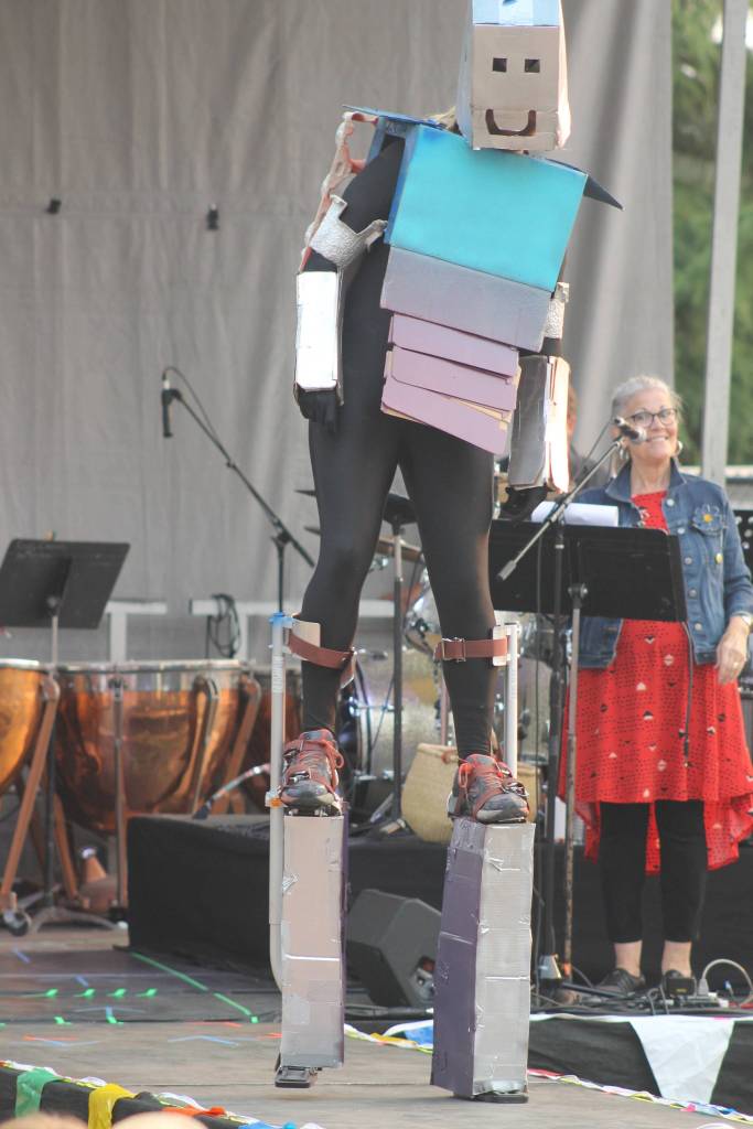 Staff photo/Heather Spaulding A happy robot struts down the runway.