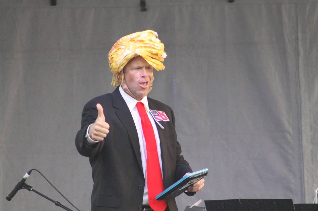 Staff photo/Heather Spaulding Brad Fincher as Donald Trump and Lisa Moretti as Marilyn Monroe.