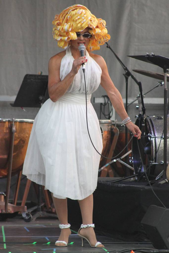 Staff photo/Heather Spaulding Brad Fincher as Donald Trump and Lisa Moretti as Marilyn Monroe.