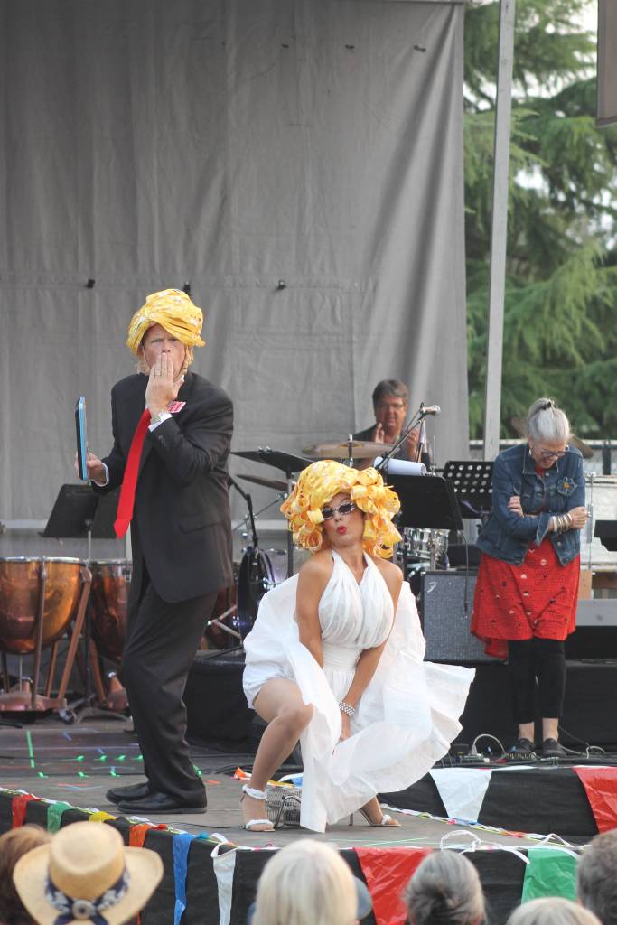 Staff photo/Heather Spaulding Brad Fincher as Donald Trump and Lisa Moretti as Marilyn Monroe.