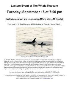 Lectures on sick orca, J50, and orca photogrammetry at The Whale Museum | Update