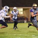 Contributed photo/John Stimpson                                After receiving a pass, Emeron Geiser takes off on a big yard gain.