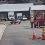 Staff photo/Hayley Day                                Crew members at work on Web Street on Oct. 3.