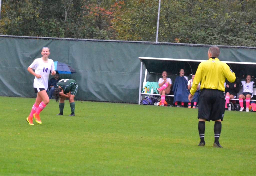 Contributed photo/Jennifer Ayers                                Friday Harbors Jenna Gizzi smiles after scoring the second of her two goals against Bear Creek on Friday, Oct. 5.
