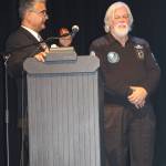 Staff photo/Heather Spaulding. Town of Friday Harbor Mayor Farhad Gahtan welcomes Paul Watson.