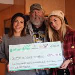 Staff photo/Heather Spaulding                                Staff photo/Heather Spaulding. Morgane Trussardi and Lea Camilleri present donation to Ken Balcomb.